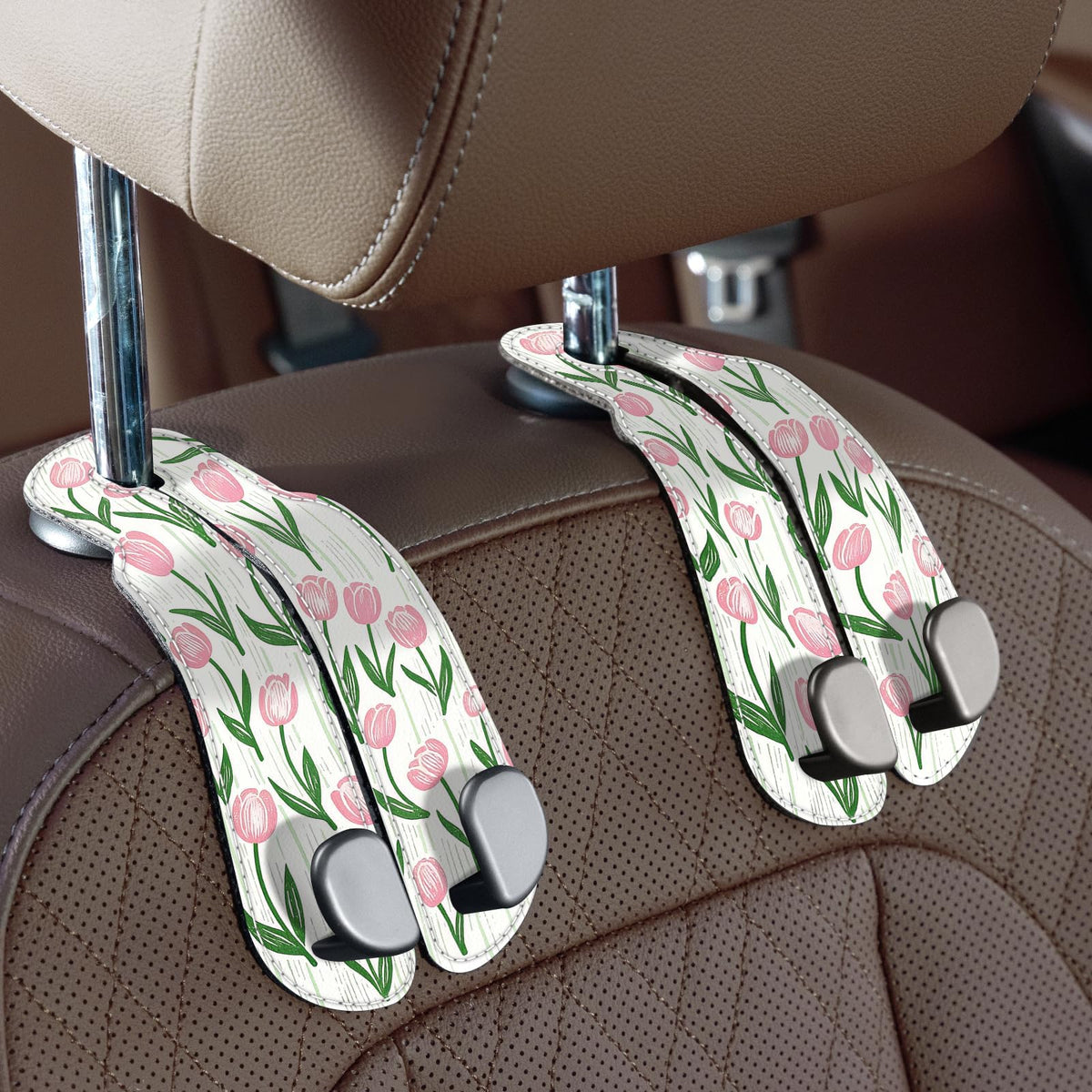 CoBak Purse Hook for Car - Universal Premium Stitched Leather and Aluminum-Magnesium Alloy Double Car Seat Back Storage Hook for Purses, Handbags, Bags (2 Pack),Black