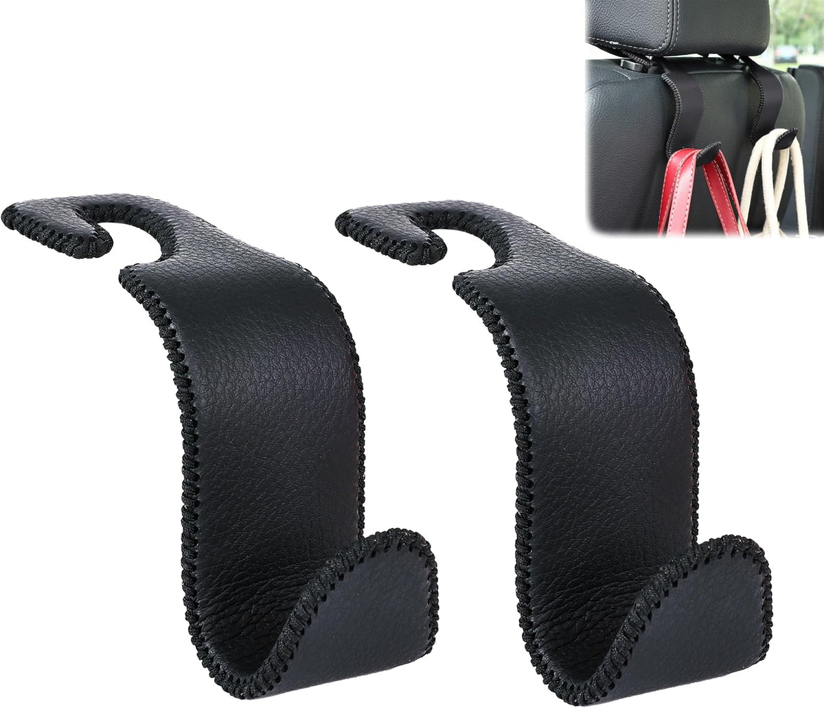 Car Seat Headrest Hook 55lb Heavy Duty Metal Hanger with Leather for Bags