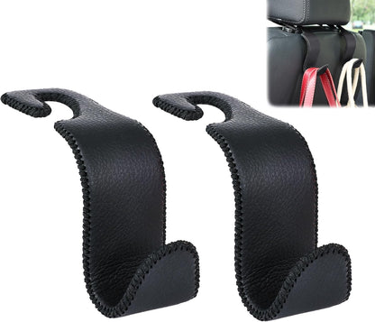 Car Seat Headrest Hook 55lb Heavy Duty Metal Hanger with Leather for Bags