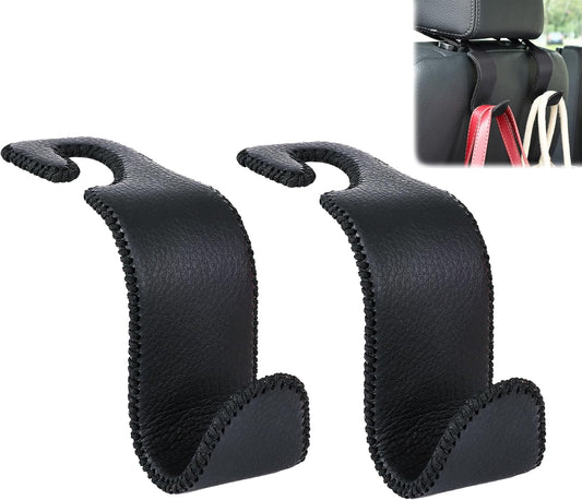 Car Seat Headrest Hook 55lb Heavy Duty Metal Hanger with Leather for Bags