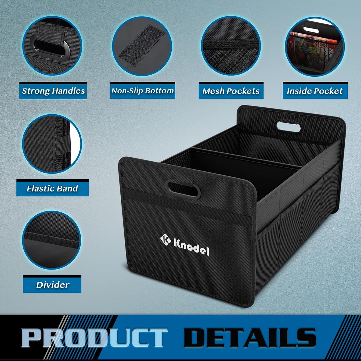 K KNODEL Foldable Trunk Storage Organizer for Car and Suv (Medium, Black)
