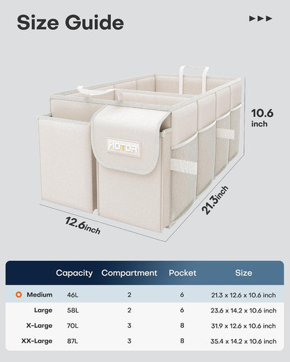 HOTOR Trunk Organizer - Foldable Car Organizer for SUVs & Sedans Storage
