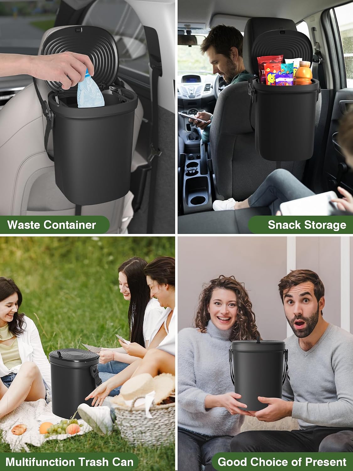 Garoopion Soft Silicone Car Trash Can 1.9 Gallon with Leakproof Design