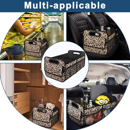 Deosk Trunk Organizer and Storage with Reinforced Handles,Car Accessories for Women/Men 50L Waterproof Polyester Trunk Organzier for Car/SUV/Minivan/Truck(Medium,Leopard print)