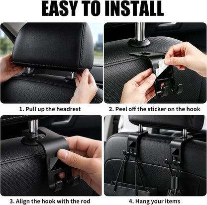 ZSDY Car Seat Headrest Hooks Heavy Duty Vehicle Back Seat Storage Organizer Hanger for Purse Grocery Bags Coat Universal Car Interior Accessories 2 Pack, Black