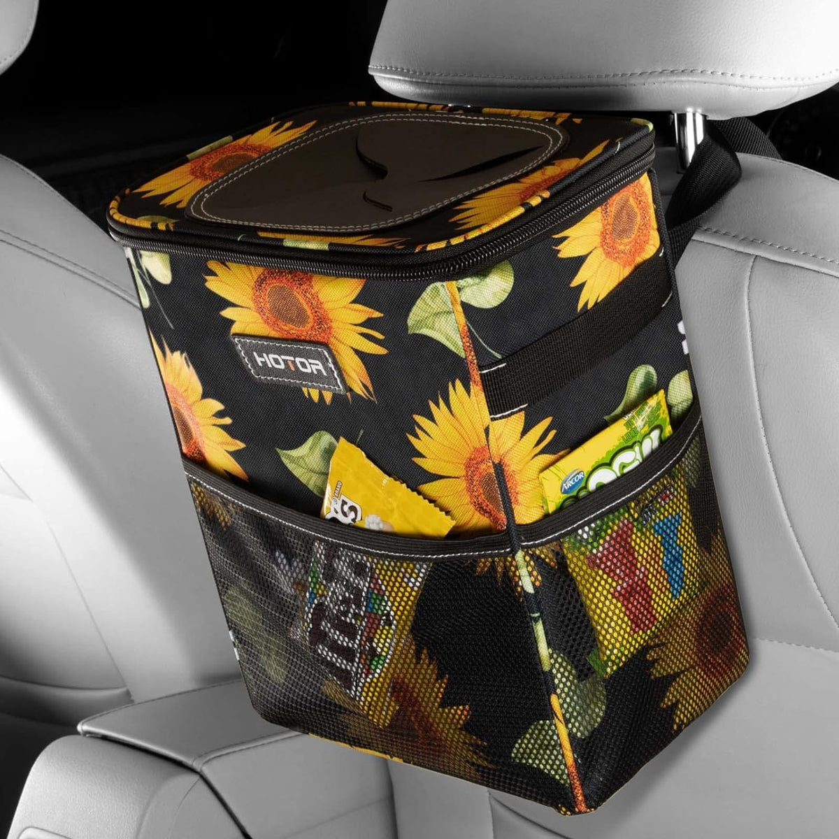 HOTOR Car Trash Can, Leakproof Car Organizer, 3-Gallon, Black