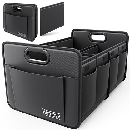 Homeve Car Trunk Organizer for SUV, 18.5Gal Large Capacity No-Sag Heavy Duty, Foldable Waterproof Anti-Slip Storage with 12 Pockets, Fit Sedan,Truck, Universal Car Accessories, Black, Large, 2 Compart