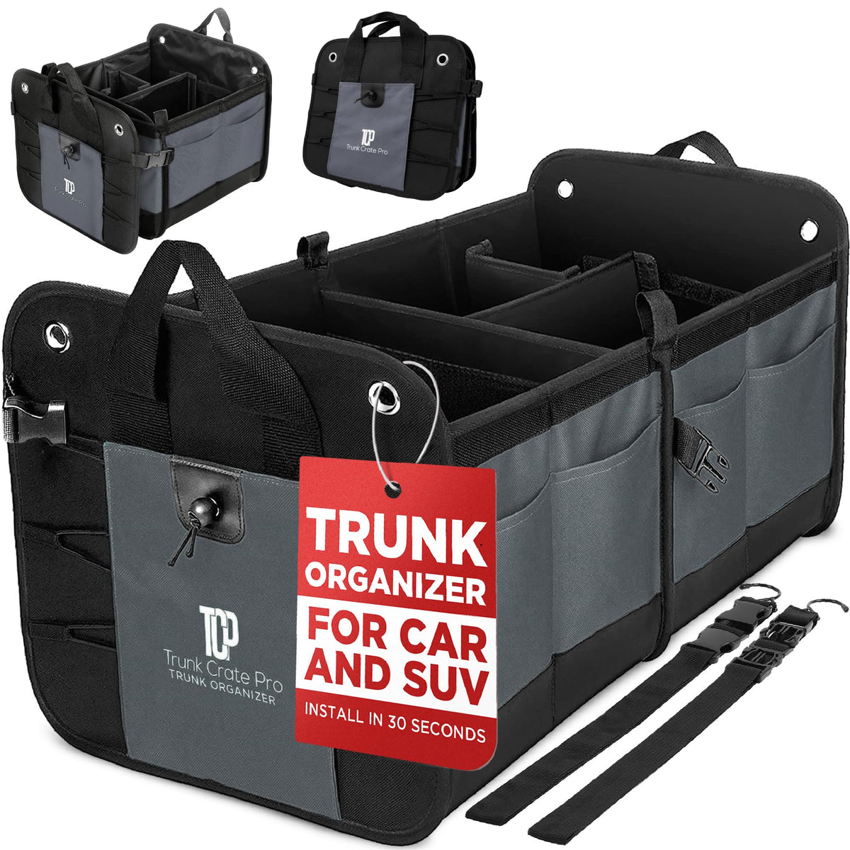 Car Trunk Organizer for SUV & Truck Cargo Storage, Large, Black