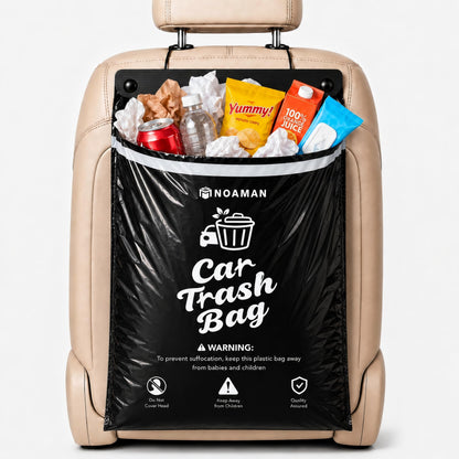 Noaman 50PCS 1 Pack Car Trash Bags, 2.5 Gal Disposable Garbage Bags for Car, SUV, Truck and RV, Leak-Resistant Odor-Control Bags, Stick-On or Headrest Mount, Alternative to Car Trash Can, Black