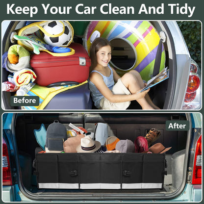 AOPHY Trunk Organizer - 95L Extra Large Capacity SUV Cargo Storage, Collapsible Waterproof Design with Non-Slip Bottom & Retractable Straps, Car Organizers for SUV, Truck, Sedan