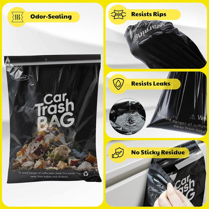 50 Bags Hanging Car Trash Bags Disposable, 2 Gallon Car Garbage Bags. Black