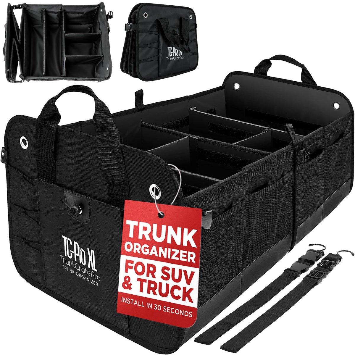 Car Trunk Organizer for SUV & Truck Cargo Storage, Large, Black