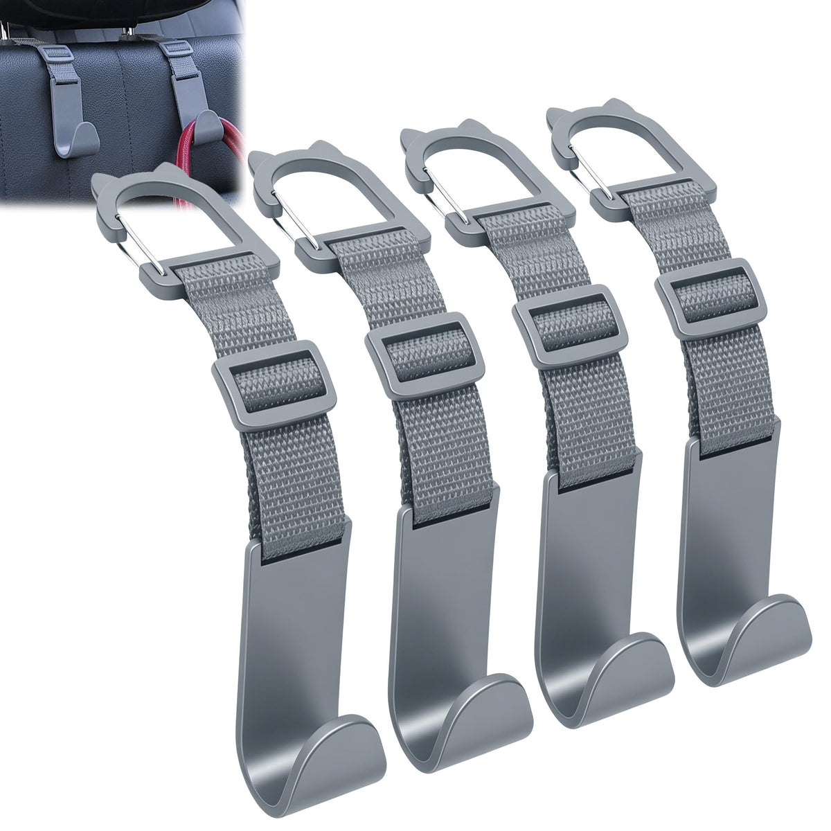 Amooca Anti-drop Car Headrest Hooks 4 Pack Seat Organizer for Bags