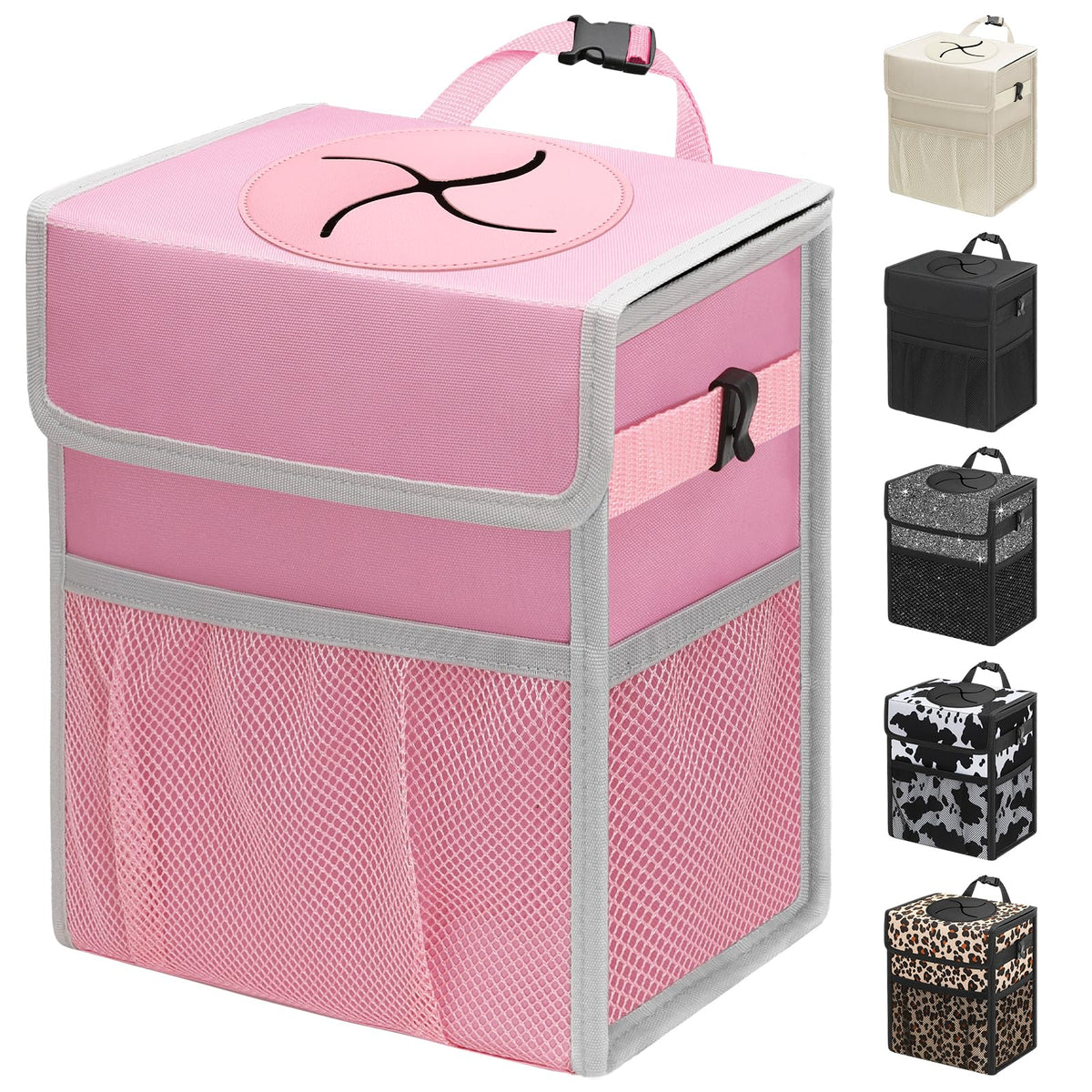 Capolo Car Trash Can with Lid, Leakproof Car Garbage Can Car Trash Bag