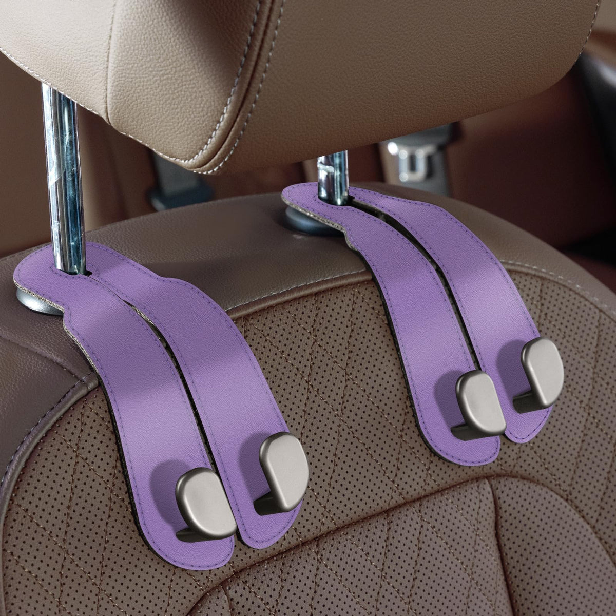 CoBak Purse Hook for Car - Universal Premium Stitched Leather and Aluminum-Magnesium Alloy Double Car Seat Back Storage Hook for Purses, Handbags, Bags (2 Pack),Black