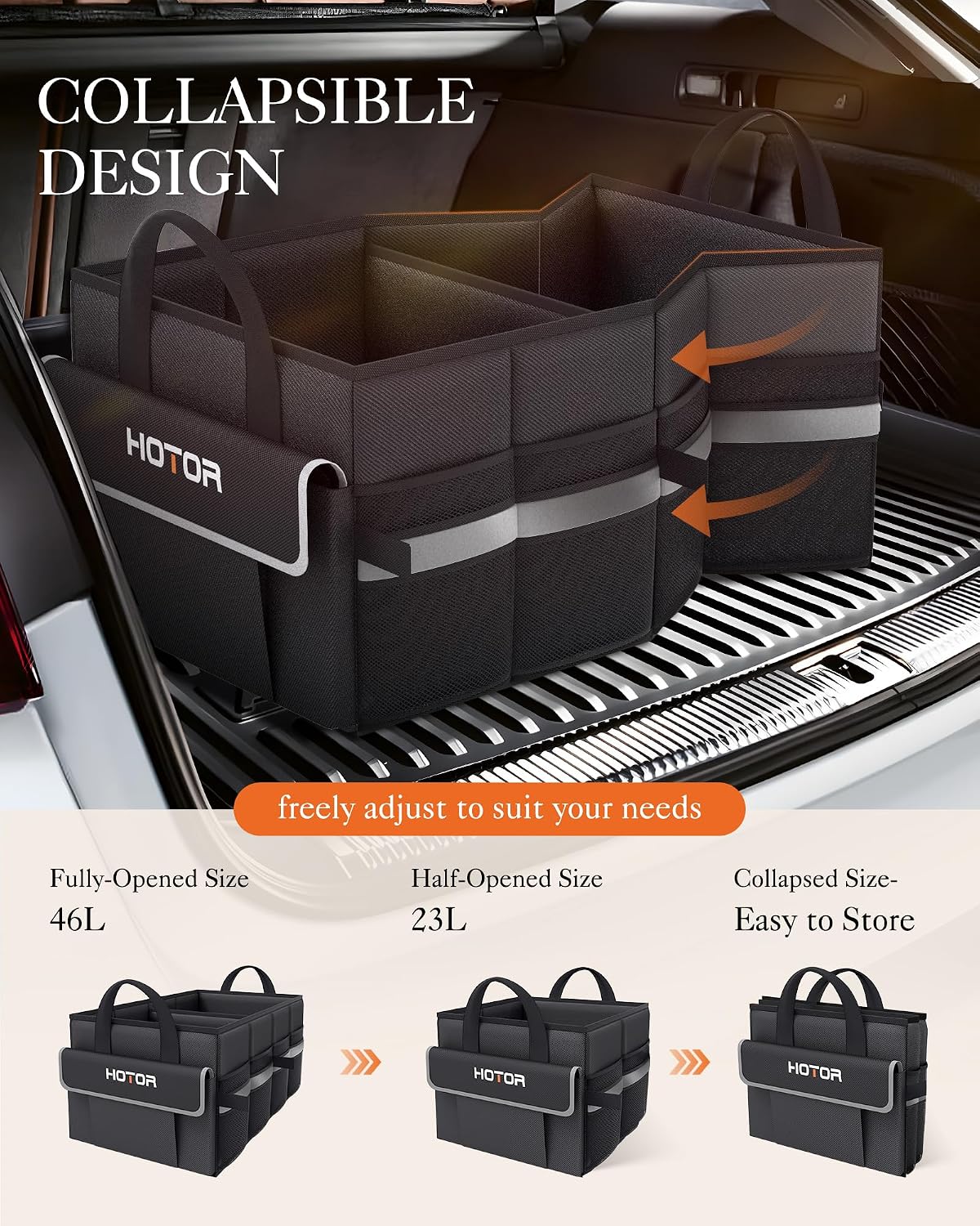HOTOR Trunk Organizer - Collapsible Car Organizer for SUV, Sedan & Van