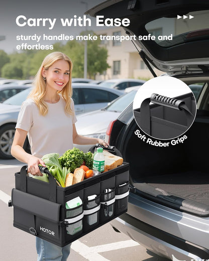 HOTOR Car Trunk Organizer - Foldable Car Storage for SUV, 2 Compartments