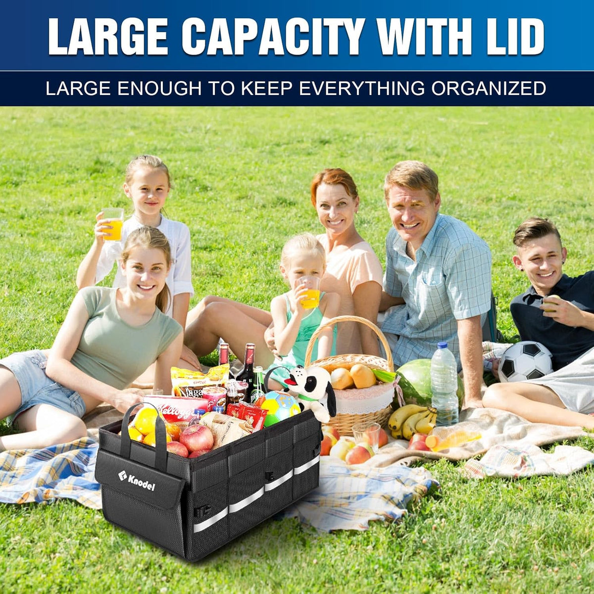 K KNODEL Trunk Organizer with Lid for Car, SUV, and Truck (Medium, Black)