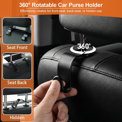 EZ COZY Purse Hook for Car 4 Pack, Deep Anti-Drop Car Seat Hooks for Headrest, Thick ABS Plastic Holds 55 Lbs, Heavy Duty Car Purse Holder & Car Accessories Interior for Handbags, Car Organizer Black