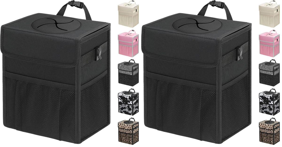 Capolo Car Trash Can with Lid, Leakproof Car Garbage Can Car Trash Bag