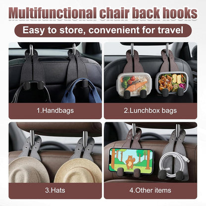 2 Pack Car Seat Back Double Hook, Headrest Hooks for Car, 2026 New Car Seat Back Organizer Storage Hook for Handbag, Purse, Coat Bags, and Accessories