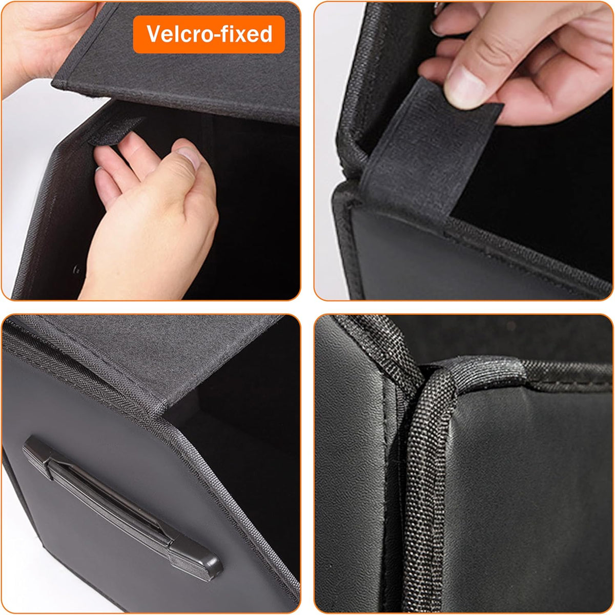 Trunk Organizer,car organizers and storage for suv,black Leather Storage Box with lid,Fiberboard,Collapsible(15''L x 13''W x 12.4''H,2K inches³)