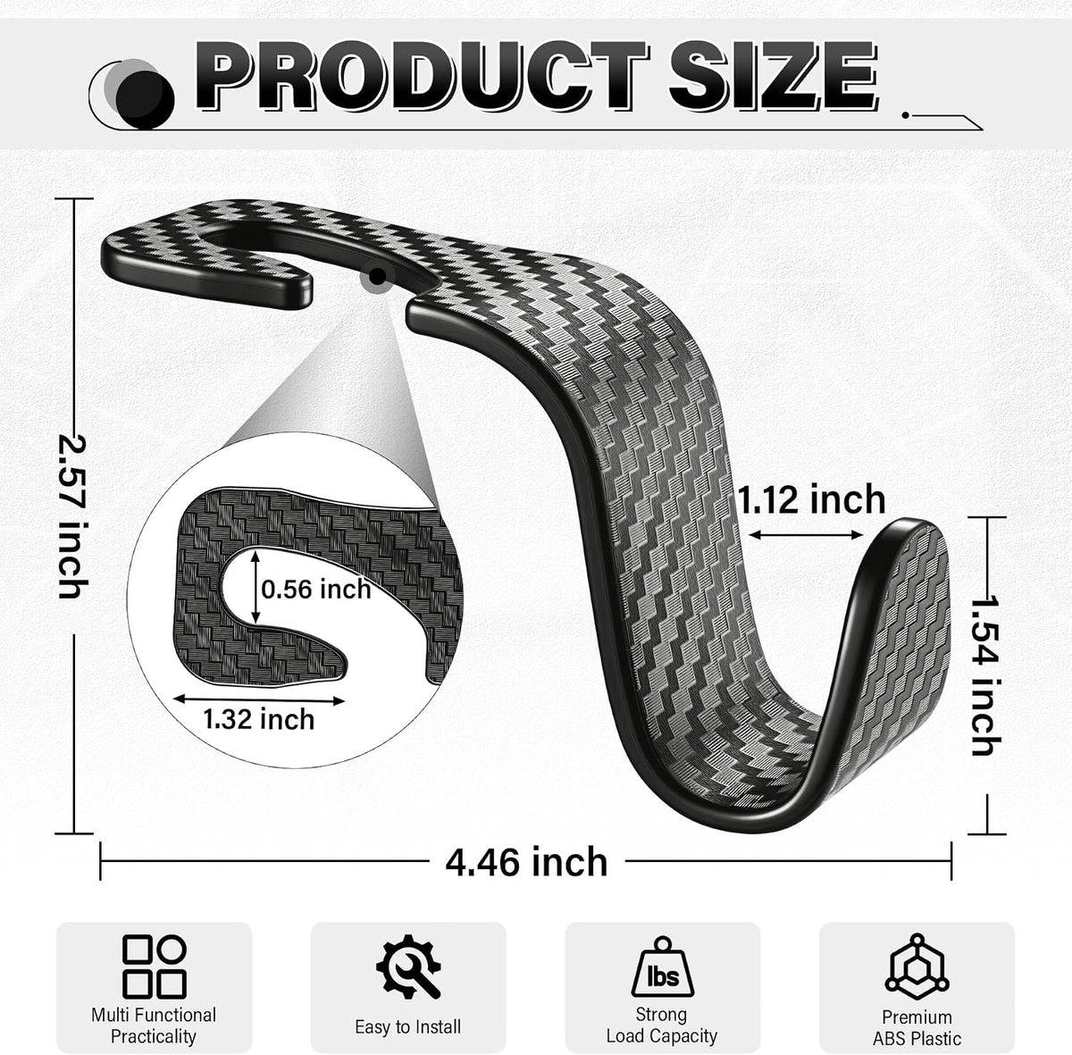 SINGARO Universal 4 Pack Car Seat Headrest Purse Hook, Carbon Fiber Back Seat Hook Storage Organizer Hanger for Purse Handbag Coat, Car Interior Accessories(Black)