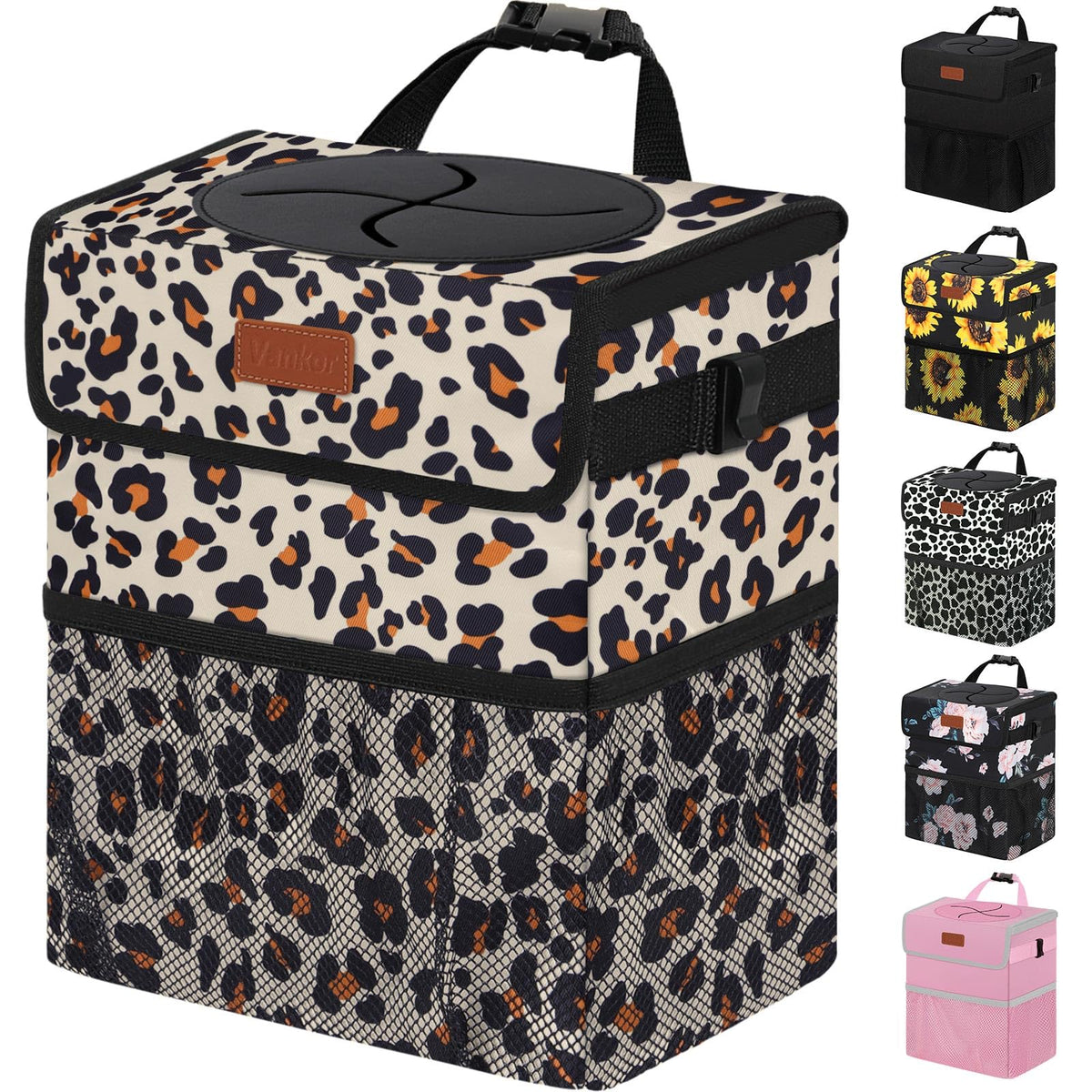 Vankor Car Trash Can with Lid Leak Proof Car Accessories for Women
