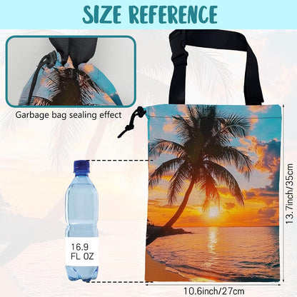 Car Garbage Bag Palm Tree Sunset at a Beach Hanging Canvas Car Trash Bag Drawstring Car Back Seat Organizer for Car Back Front Seat Console with Adjustable Buckle