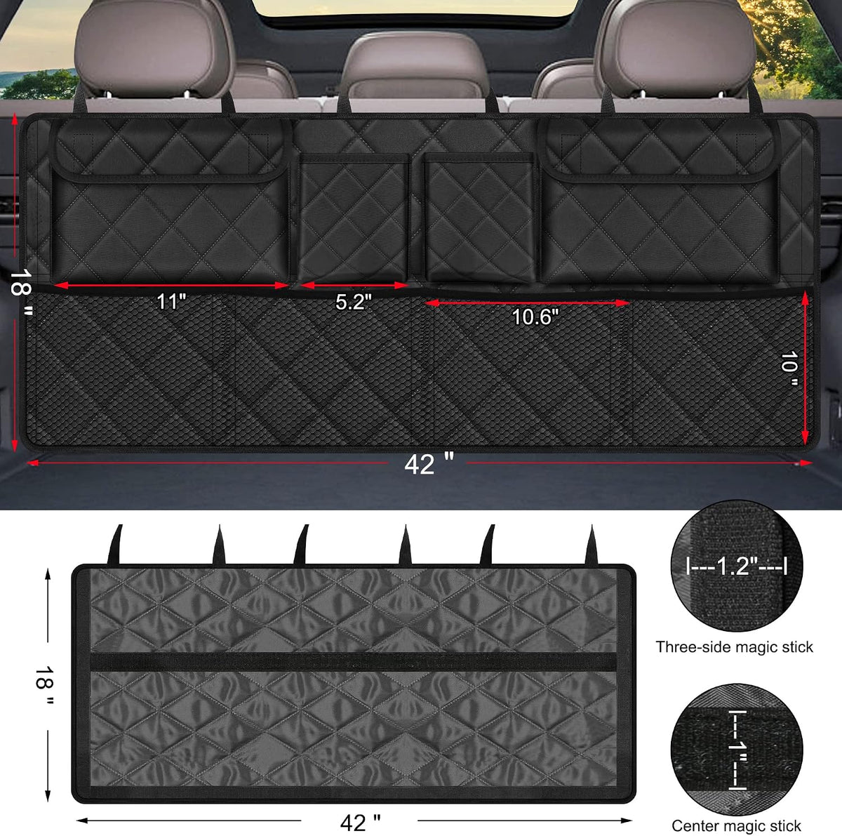 Femuar Trunk Organizer, Hanging Backseat Car Storage Bag for SUV (42"*18")