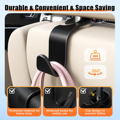 Amooca Car Seat Headrest Hooks 4-Pack Storage Organizer Holds 55 lbs