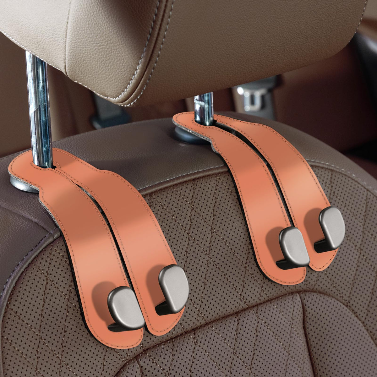 CoBak Purse Hook for Car - Universal Premium Stitched Leather and Aluminum-Magnesium Alloy Double Car Seat Back Storage Hook for Purses, Handbags, Bags (2 Pack),Black