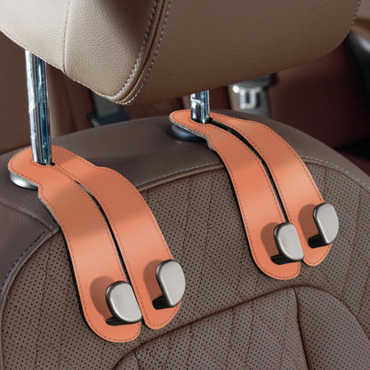 CoBak Purse Hook for Car - Universal Premium Stitched Leather and Aluminum-Magnesium Alloy Double Car Seat Back Storage Hook for Purses, Handbags, Bags (2 Pack),Black