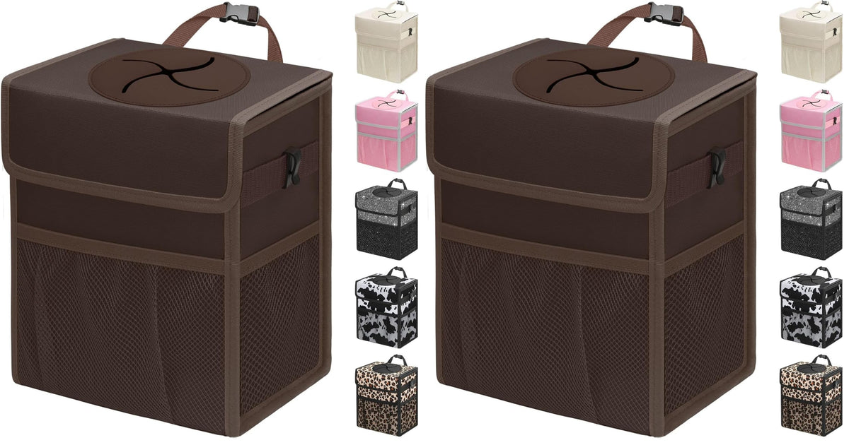 Capolo Car Trash Can with Lid, Leakproof Car Garbage Can Car Trash Bag