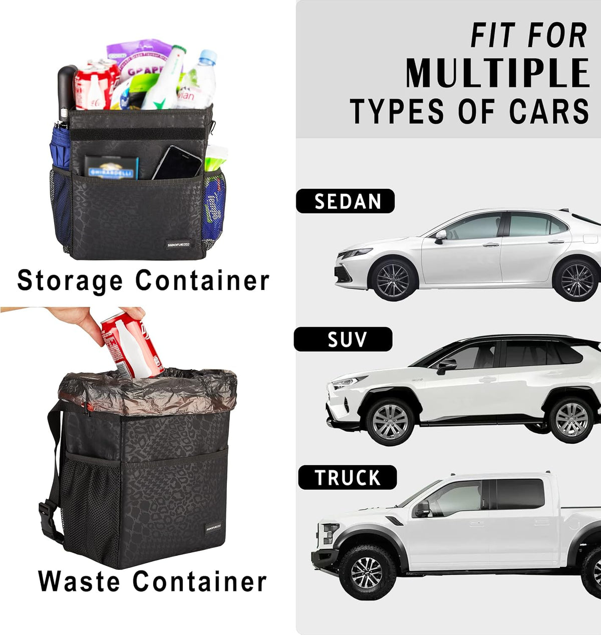 SIBOFUEGO Cute Car Trash Can with Lid, Collapsible, Leak-Proof, 2 Gallon