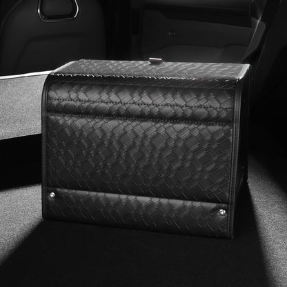 Trunk Organizer,car organizers and storage for suv,black Leather Storage Box with lid,Fiberboard,Collapsible(15''L x 13''W x 12.4''H,2K inches³)