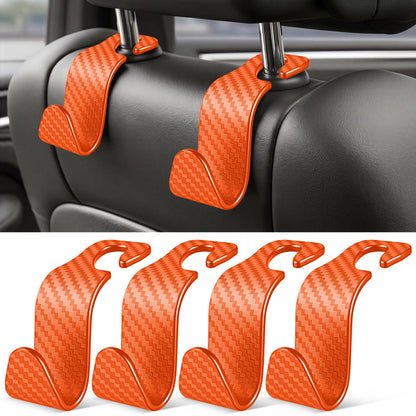 SINGARO Universal 4 Pack Car Seat Headrest Purse Hook, Carbon Fiber Back Seat Hook Storage Organizer Hanger for Purse Handbag Coat, Car Interior Accessories(Black)