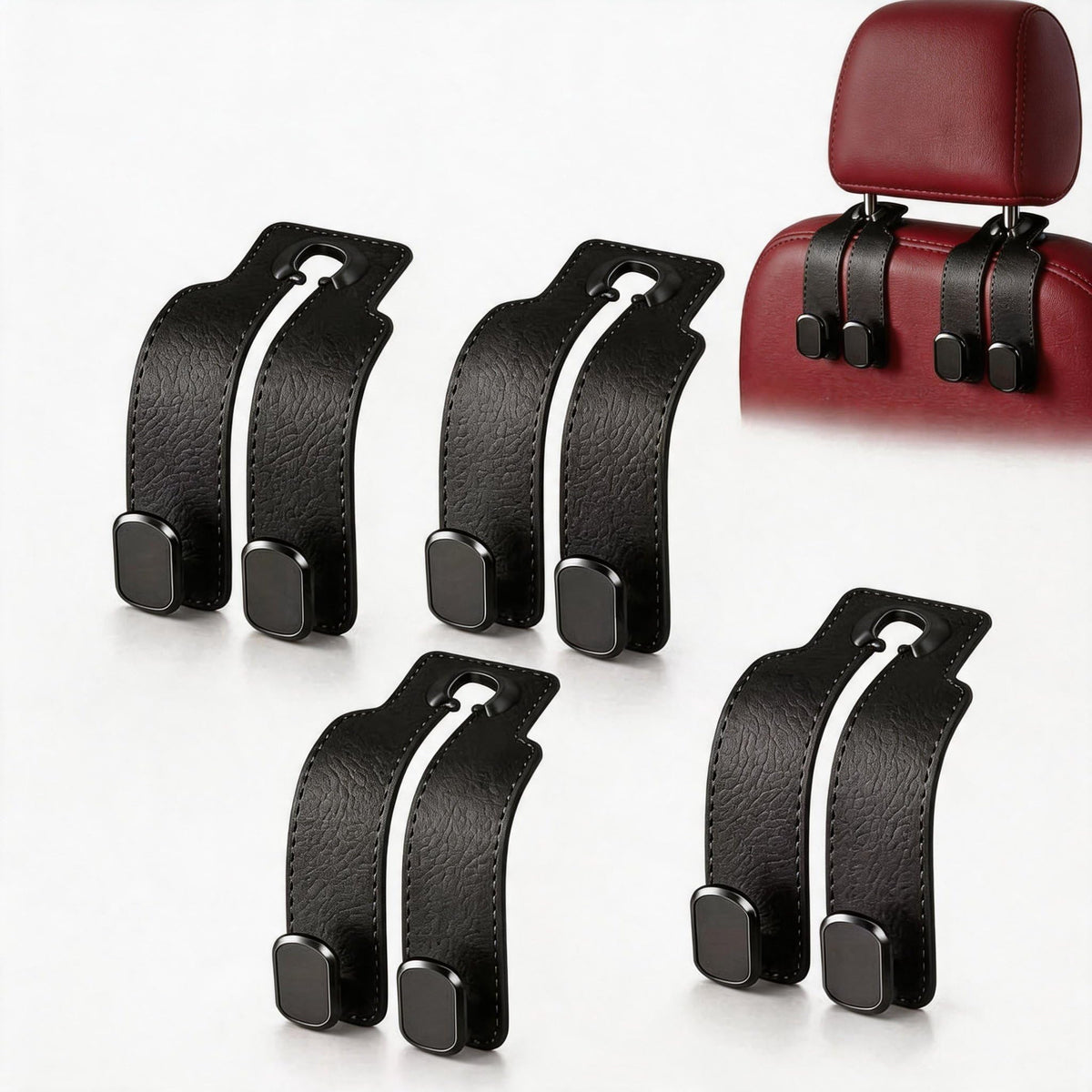 Car Seat Headrest Hooks for Purses and Bags, 4-Pack Heavy Duty Car Seat Hooks with Anti-Slip Pad, Universal Car Backseat Organizer Hanger Accessories for Grocery Bags (Black)