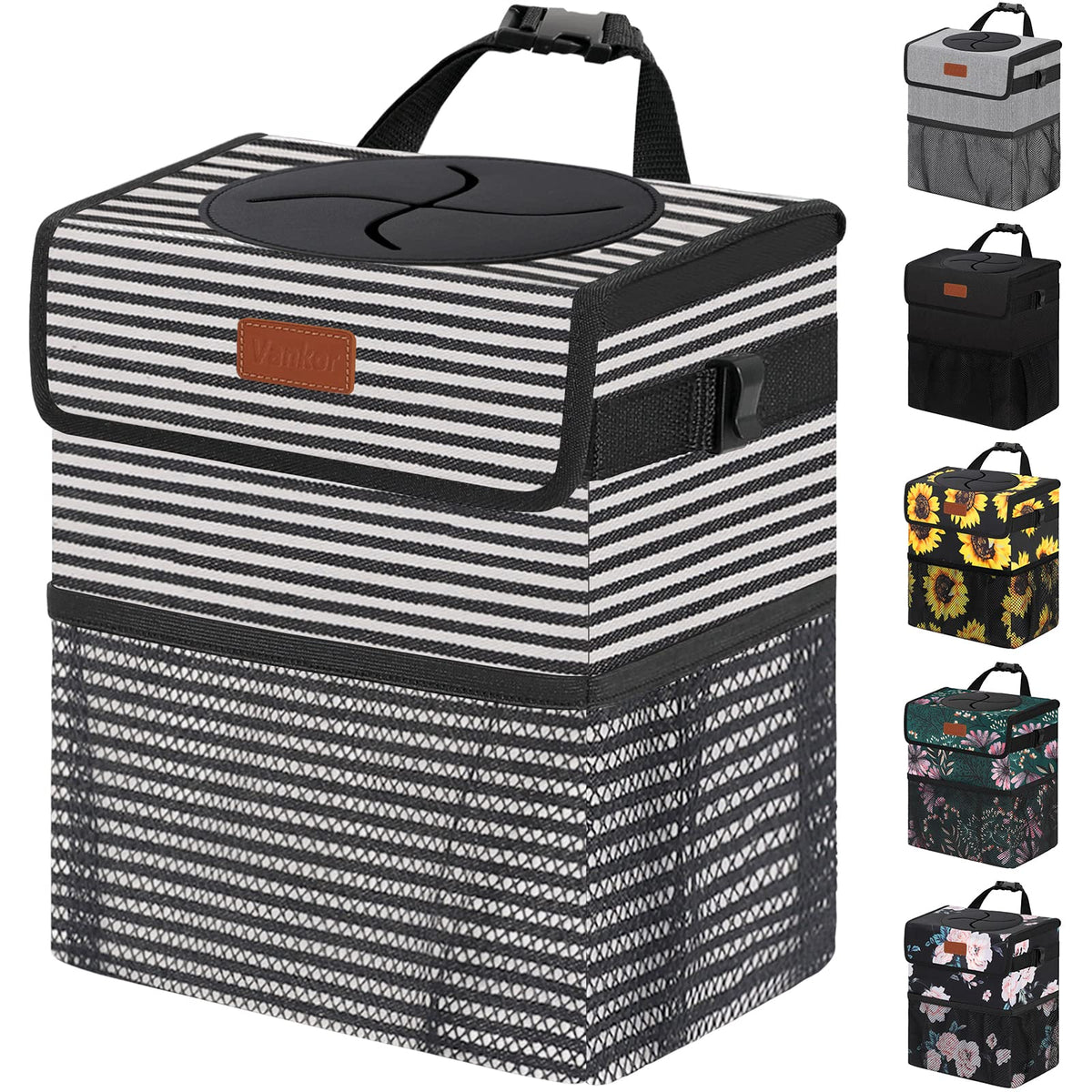 Vankor Car Trash Can with Lid Leak Proof Car Accessories for Women