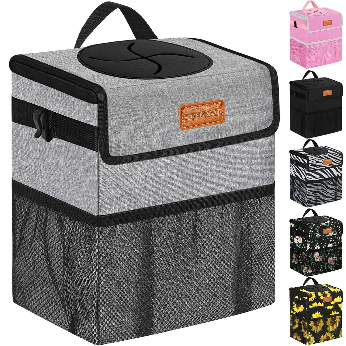ELONGRIVER Leak Proof Car Trash Can with Lid Black