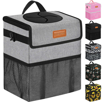 ELONGRIVER Leak Proof Car Trash Can with Lid Black