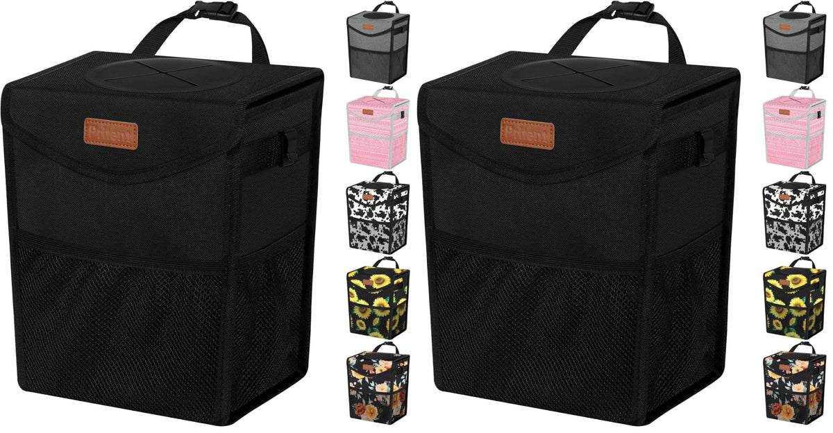 Pritent Car Trash Can with Lid Leakproof Car Garbage Bag Vehicle Trash Bin