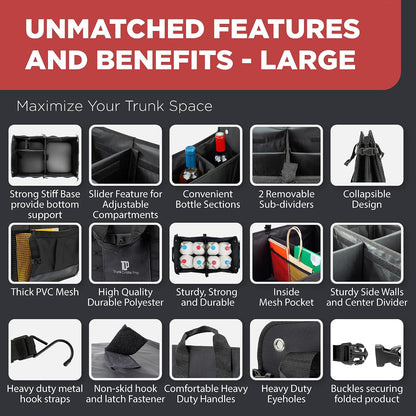 Car Trunk Organizer for SUV & Truck Cargo Storage, Large, Black
