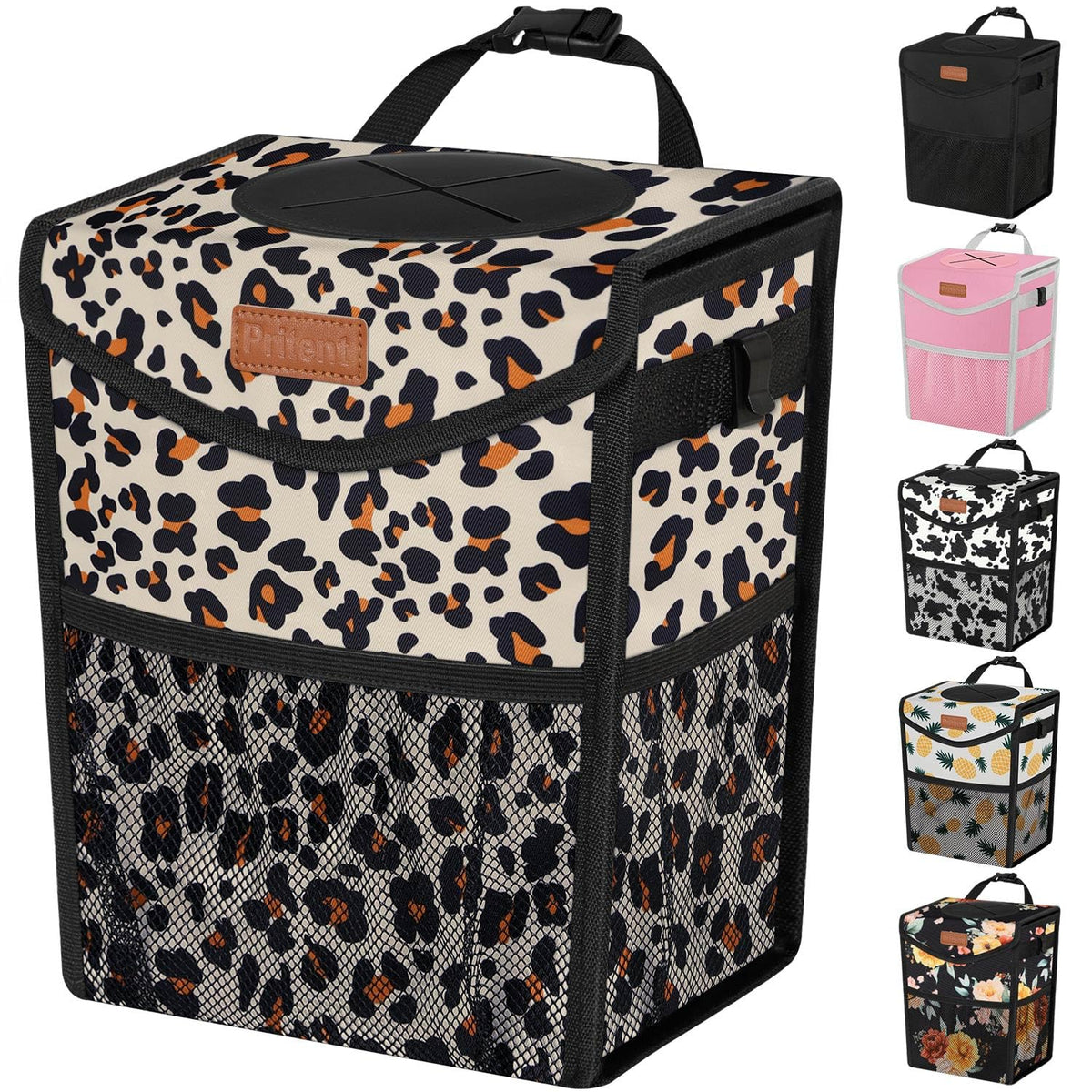 Pritent Car Trash Can with Lid Leakproof Car Garbage Bag Vehicle Trash Bin