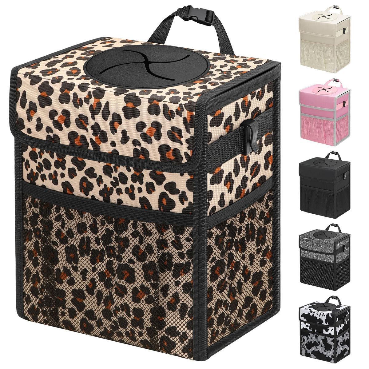 Capolo Car Trash Can with Lid, Leakproof Car Garbage Can Car Trash Bag