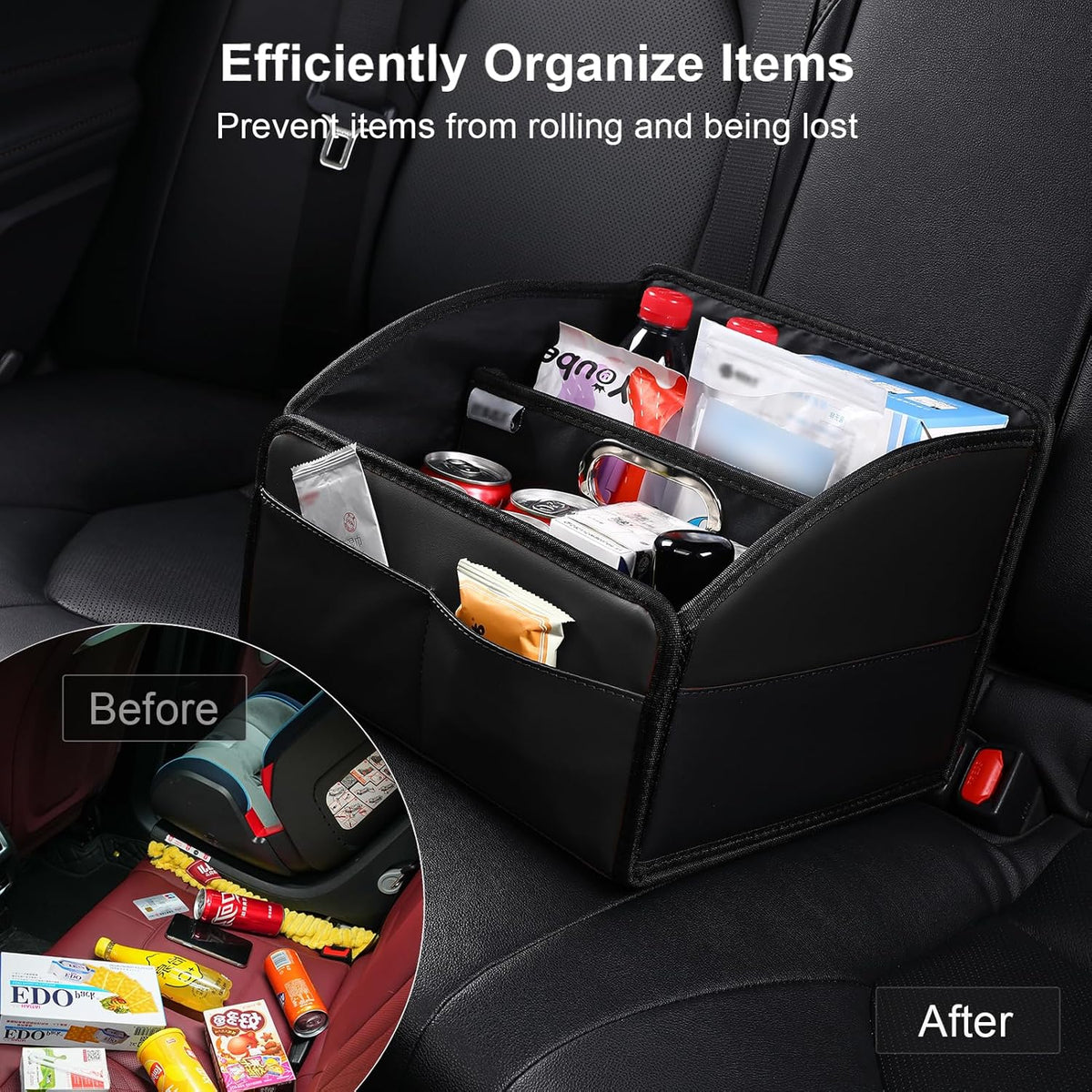 Car Storage Organizer, Leather Front & Back Seat Caddy Black