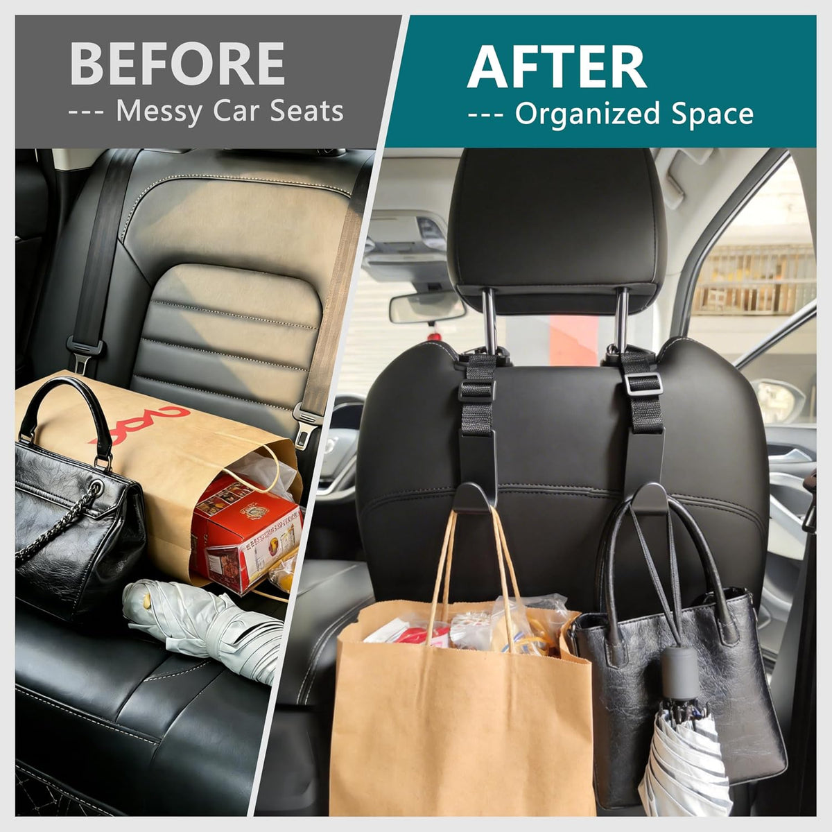 Amooca 4 Pack Anti-drop Headrest Hooks Adjustable Car Seat Organizer