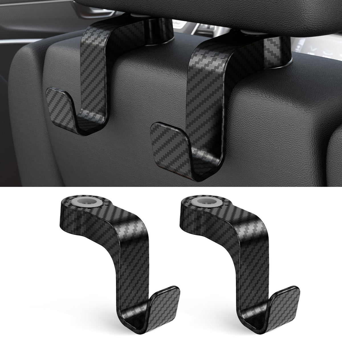 Amooca Anti-drop Car Seat Hooks Heavy Duty 55lb Headrest Hanger 2 Pack
