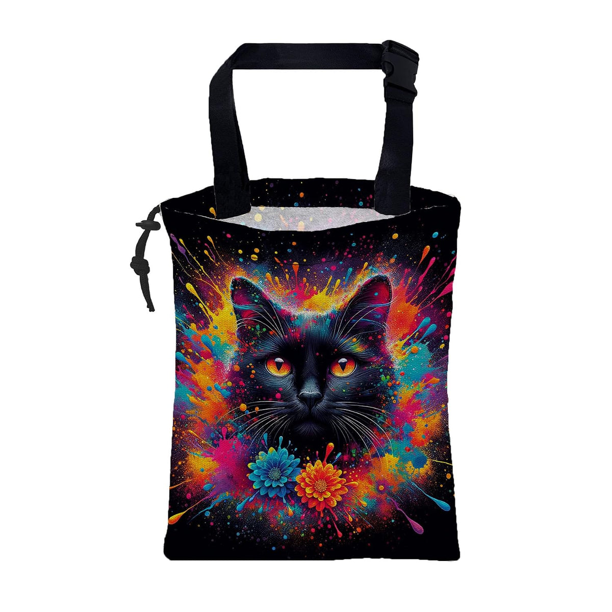 British Shorthair Cat Car Garbage Bag Colorful Splash Drawstring Car Trash Bag Hanging for Back Seat with Adjustable Buckle Canvas Vehicle Trash Can Easy-to-Install
