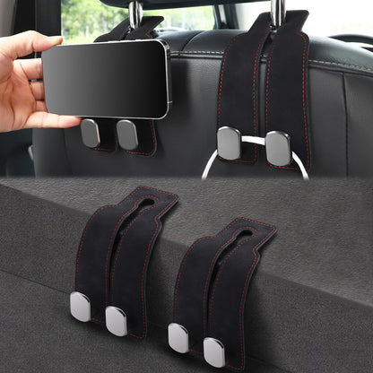 LivTee Headrest Purse Hook for Car, Seat Hook Hangers Storage Organizer for Bags and Coats Holder, Upgrade Leather Double Hook and Mobile Phone Holder for Universal Vehicle Car Accessories (Grey)